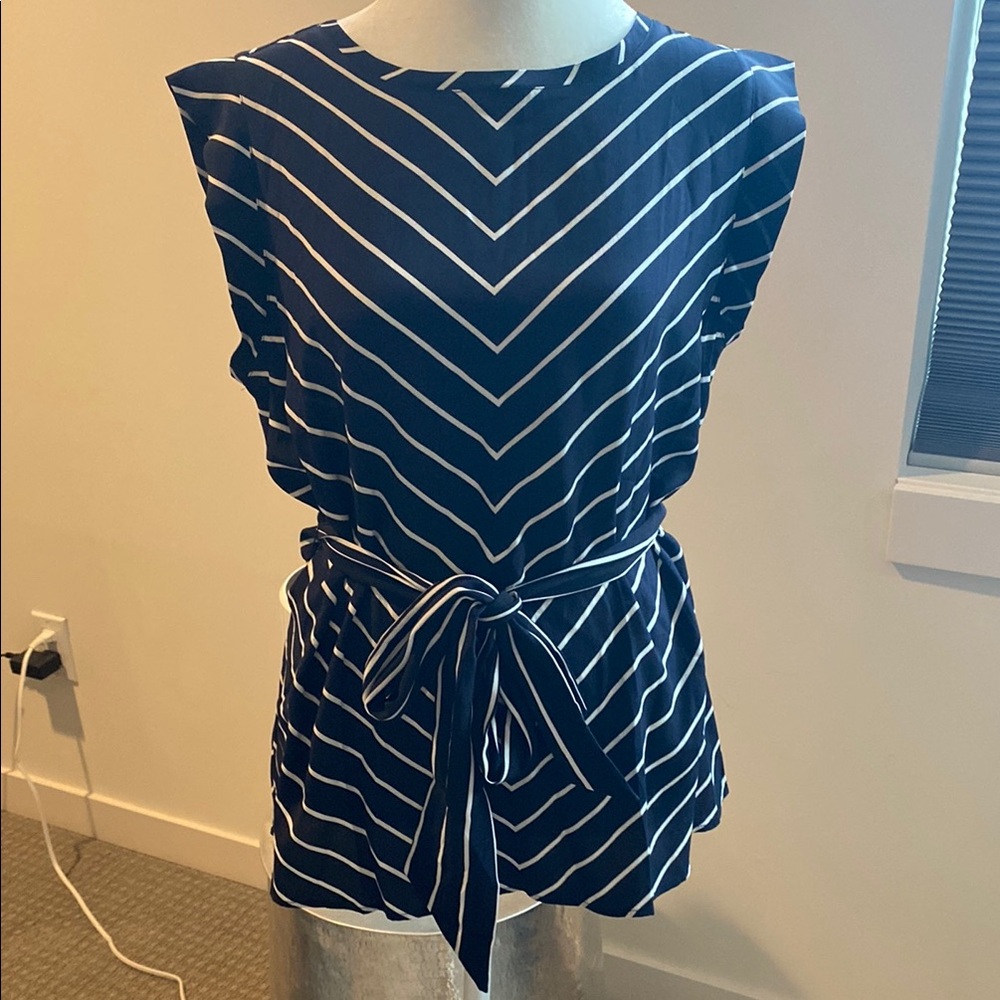 Navy Striped Women's Top with Belt